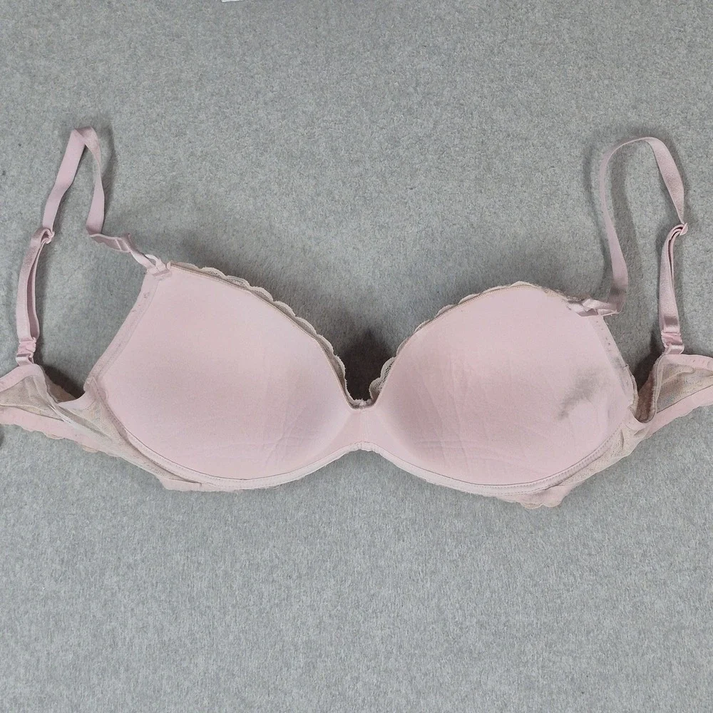 Victoria's Secret Women Bra 36D Pink Floral Padded T Shirt Wireless Lace Strap